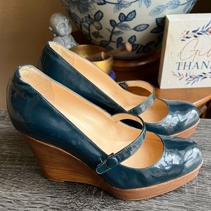 Christian Louboutin Navy Patent Leather Mary Jane Wedges EU37.5 US7.5 UK4.5 $675